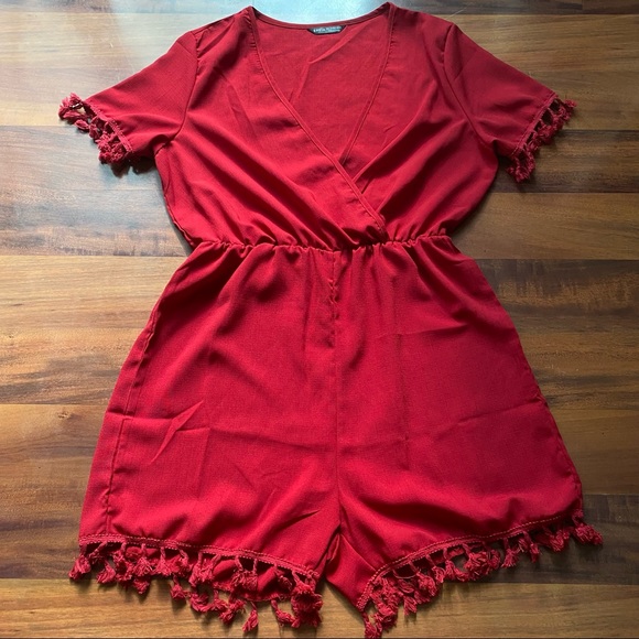 Shein L tassel romper shorts v neck short sleeve
